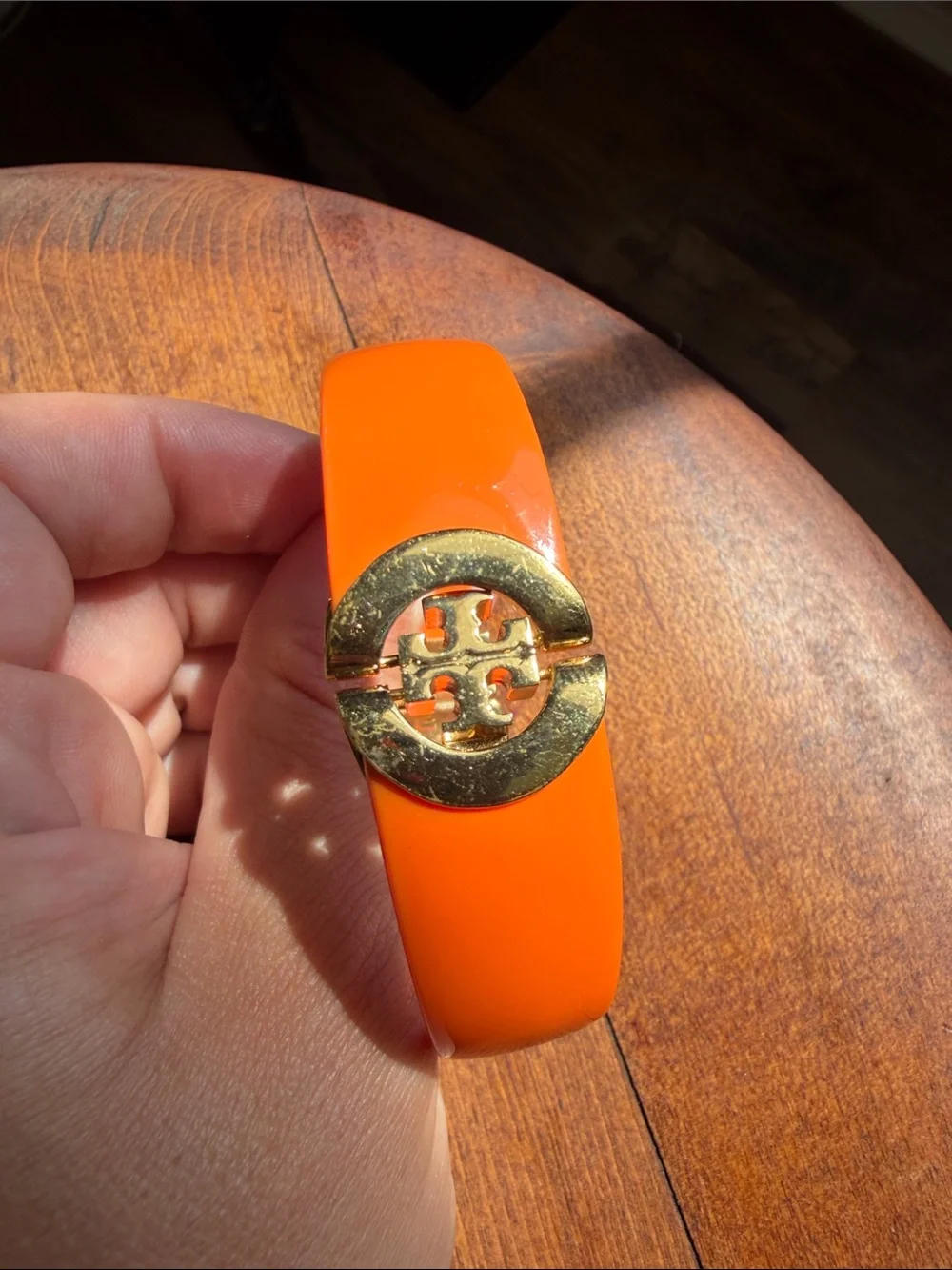 Tory Burch Kira Orange Resin Lucite Hinged Bracelet